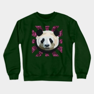 Striking Panda bear on Pink Random Spotted patterned sun rays Crewneck Sweatshirt